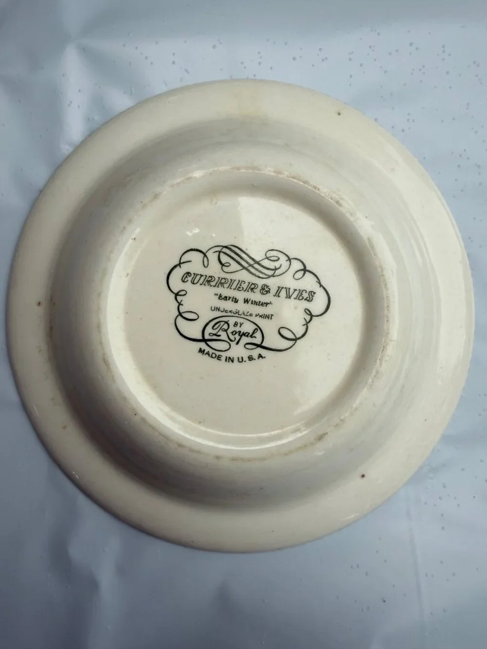 Currier & Ives Royal China Early Winter Blue White Bowl 8.5